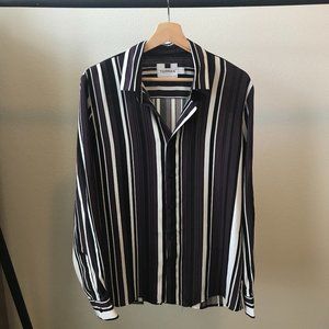 Topman Burgundy & Black Stripe Slim Shirt (Medium)